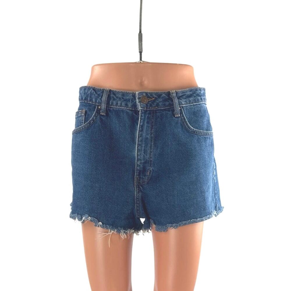 Forever 21 Women's Blue Medium Wash High Rise Crop Cut Off Denim Jean Shorts M